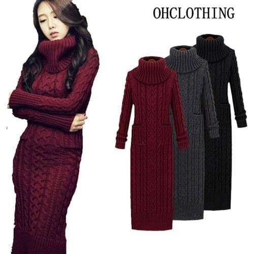 2020 The new Europe and the United States winter womens wool dress thickening knit dress dress up a long time
