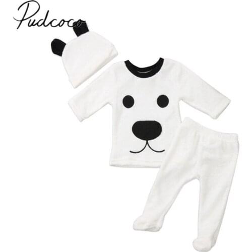 2017 Brand New Newborn Toddler Infant Baby Girl Boy Long Sleeve Tops Pants Hat 3Pcs Cute Puppy Outfits Set Fluffy Clothes