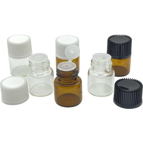 300pcs Liquid Perfume Sample Amber Glass Bottle with Orifice Reducer and Cap Small Essential Oil 1ml Clear Vials