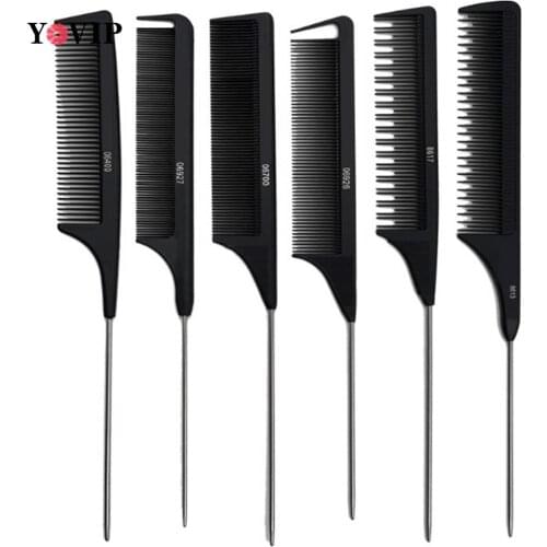 1Pc Metal Pin Tail Antistatic Comb Black Hard Carbon Cutting Comb Heat Resistant Salon Hair Trimmer Brushes