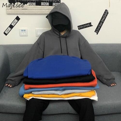 Basic Hoodies Men Solid Couples Loose Korean Style Ulzzang Kpop Sweatshirts Students Daily Casual Mens Outwear All-match Friend