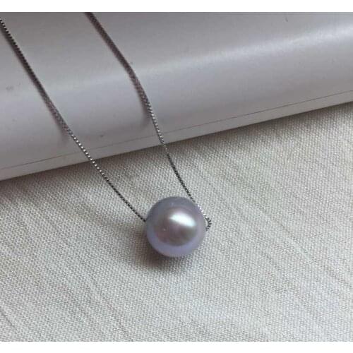 Free shipping AAA 9-10mm GRAY South Sea Pearl Pendant+ CHAIN