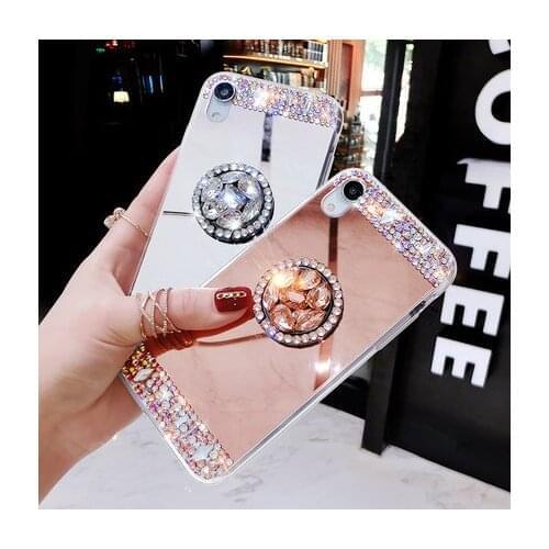 Fashion Diamond Soft TPU Rhinestone Glitter Mirror Case For Iphone 12 11 Pro MAX X XR XS MAX 6S 7 8 Plus with Ring Holder Stand