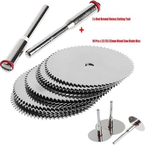 10PCS/SET Wood Saw Blade Disc + 2 x Rod Dremel Rotary Cutting Tool 22mm/25mm/32mm Drop Shipping Support Quality