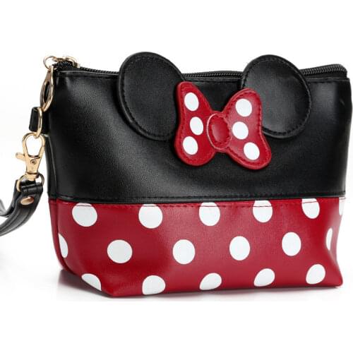 Mickey Bow Dot PU Travel Organizer Cosmetic Bag Fashion Makeup Bag Wash Toiletry Bag Quality Bag Organizer Beauty Case