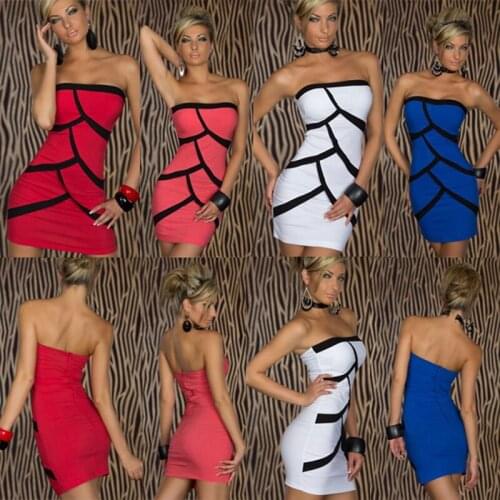 Ekegant Stylish Sexy Summer Strapless Splice Off Shoulder Dresses Fashion Zip Back Mini Casual Dress Clubwear Vestidos de festa