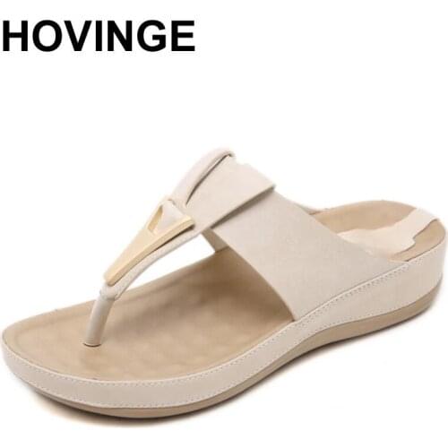 HOVINGE 2021 Summer New Women Pu Toe Herringbone Sandals Fashion Comfortable Beach Shoes Hot Selling Womens Slippers