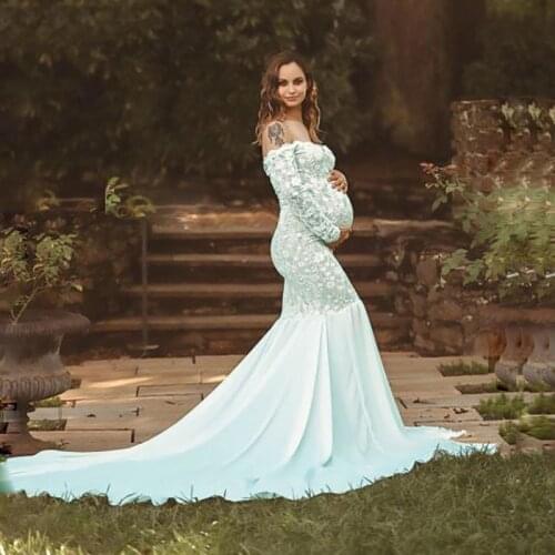 Sexy Clothes For Pregnant Women Lace Stitching Chiffon Maternity Dresses V-Neck Long Sleeve Dress Photography Photo Dress Woman