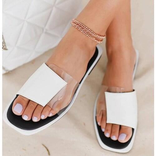Summer ladies asymmetric stitching flat slippers indoor bathing sandals V029-37091