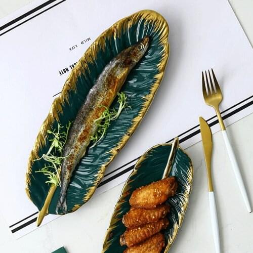 Leaf Plate Realistic Feather Tray Table Decoration Ceramic Jewelry Ring Trinket Dish Holder Decorative Serving Tray for Fruit