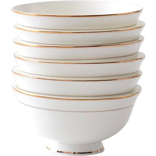Phnom Penh High Foot Bowl 6pieces Anti-scalding Bone Porcelain Bowls Household Noodle Bowl European Rice Bowl Ceramic Bowl West