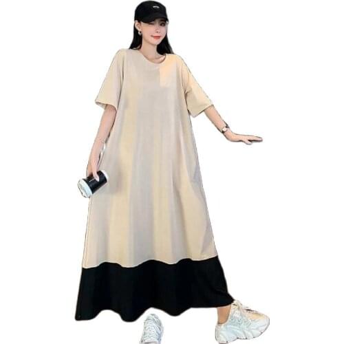 Fashion Dresses Women Summer 2021NEW Loose Short-Sleeved Long Dress Summer Woman Thin T-Shirt Stitching Dress Children