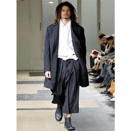 Mens loose casual pants seven point pants European and American pants large size wide leg pants runway show wind pants
