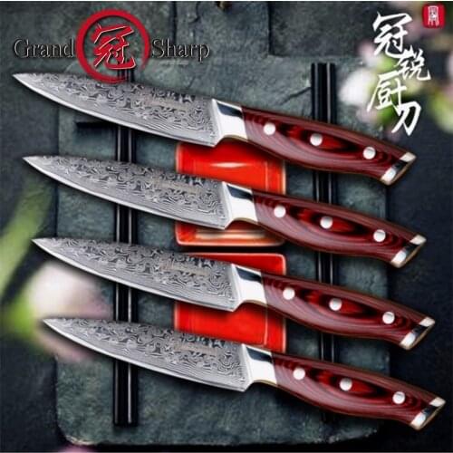 Steak Knife Set 4 pcs Damascus Kitchen Knives 67 Layers vg10 Japanese Damascus Steel Utility Knives Gift Box GRANDSHARP