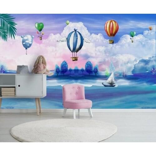 Bacal custom 3D wallpaper mural hand-painted blue sky childrens room hot air balloon cartoon background wall decor painting
