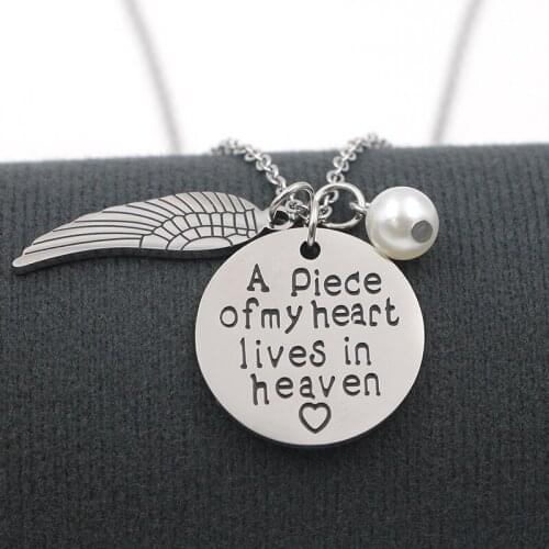 A piece of my heart lives in heaven remembrance miscarriage stainless steel pendant necklace for women memorial jewelry