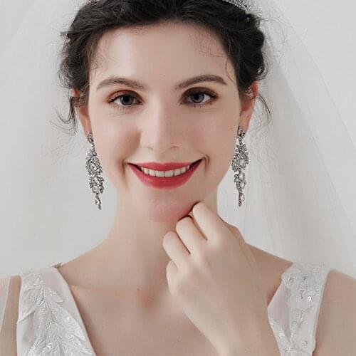 A pair Long Earrings Elegant Retro Rhinestone Costume Jewelry Set for Daily Wedding Prom Anniversary SAL99