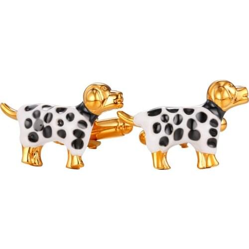 Fathers Gift Mens Cuff link Cute Dalmatians Dog yellow Gold/Silver Color Cufflinks For Mens Gift Wholesale Men Jewelry C9991