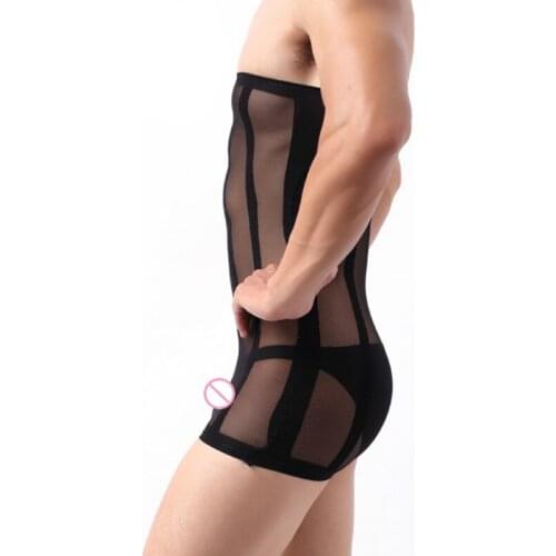 Drop Shipping Mens Mini Dress Sexy Lingerie Striped Nightwear Erotic Babydoll Transparent Underwear NEW Gentleman NightDress