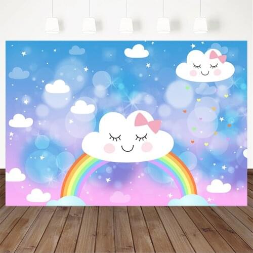 Rainbow Photography Background Birthday Party Smiley Cloud Newborn Backdrop Cartoon Decoration Props Printed For Photo Studio