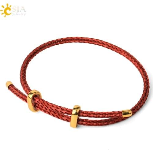 CSJA Steel Wire Adjustable Bangles Expandable Handmade Braided Rope Bracelet Couple Bracelets for Women Men Fashion Jewelry G434
