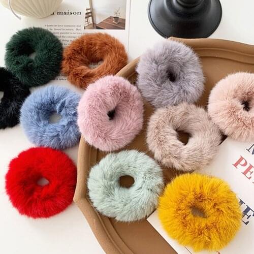 Fashion Girls Elastic Faux Rabbit Fur Hair Scrunchie Hair Rope Ponytail Holder Elastic Soft Plush Hair Ring Hair Accessories