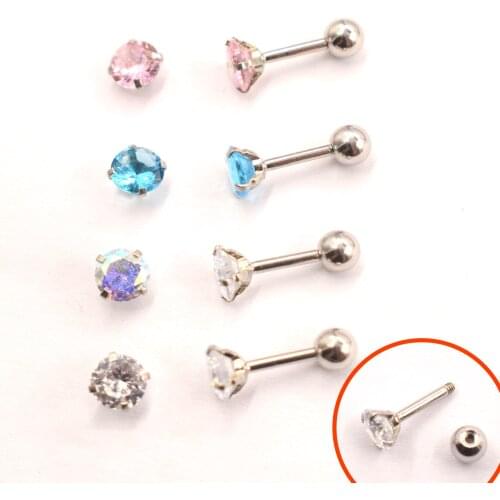 4 Pairs Set Stud Earrings Fashion Popular 3-5mm Round Shape CZ Earrings Ear Rings Tragus Stud Surgical Steel Body Jewellery