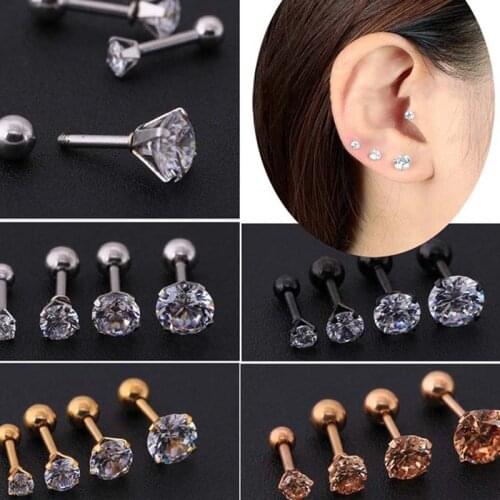 Medical Titanium Steel Zircon Earrings 3/4/5/6mm Star Crystal Cartilage Stud Earring Ear Piercing Women Men Body Jewelry