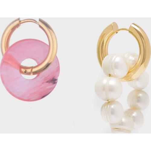 Wholesale Lovely red coral natural Semi-precious stones Mismatched Quartz Hoop Earrings 2020 freshwater pearl earrings for women