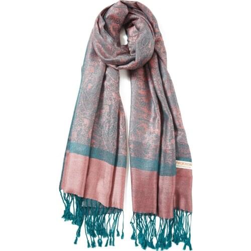 Paisley Pashmina Shawl Jacquard Warp Silk Scarf Cashmere head scarves Spring Autumn Winter Long 2 Tones Soft Large Rose Teal