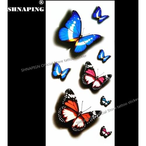 SHNAPIGN 3D Temporary Tattoo Body Art Flash Tattoo Sticker 19*9cm Waterproof Car Styling Decor Wall Sticker Blue Red Butterfly