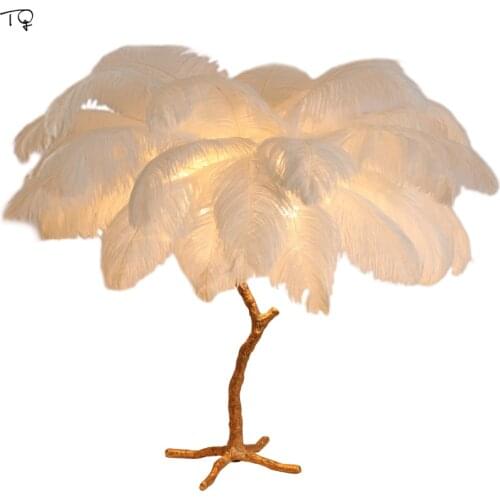 Nordic Modern Ostrich Feather Table Lamp Copper Atmosphere Indoor Lighting Living Room Decoration Home Bedroom Bar Luminaria