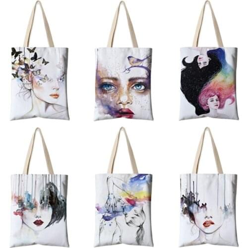 Pop Color Art Watercolor Modern Women Painting Shopping Bag Graphic Tote Shopper Bags Women Canvas Shoulder Handbag Large
