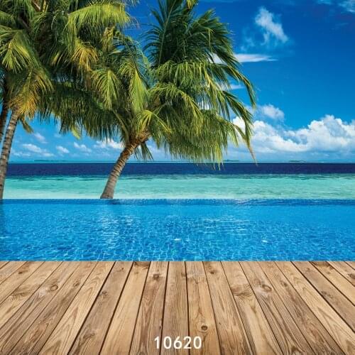 Background for Photos Seaside Pool Wooden Computer Printed Vinyl Photography Backdrop Photocall for Weddings Children Baby