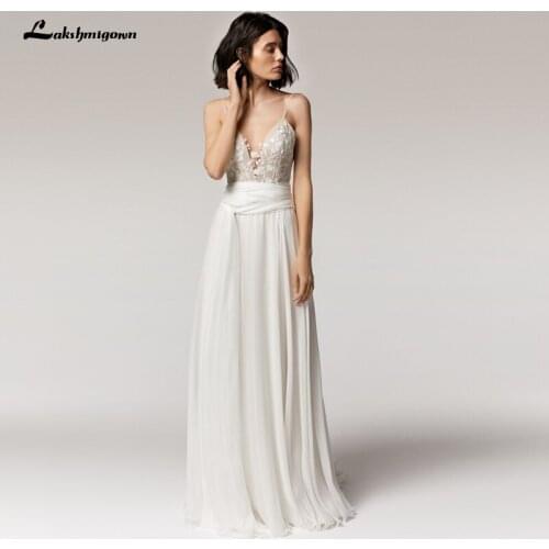 Vintage Beach Wedding Dress Spaghetti Straps 2021 Robe Longue Femme V Neck Sexy Bohemian Bridal Dress Backless