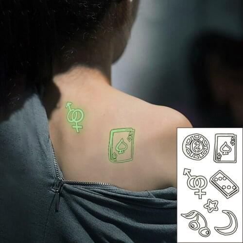 Waterproof Temporary Luminous Tattoo Sticker Moon Star Play Card Totem Gender Signs Flash Tatoo Fake Tatto for Kids Women Men