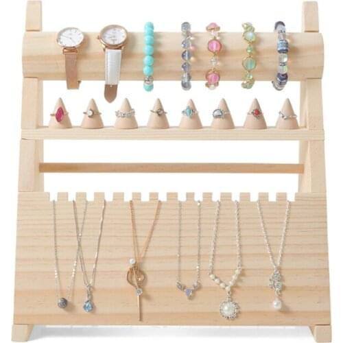 High Quality Creative Solid Wood Tripod Jewelry Stand Necklace Bracelet Ring Storage Rack Jewelry Display Stand Decoration Props