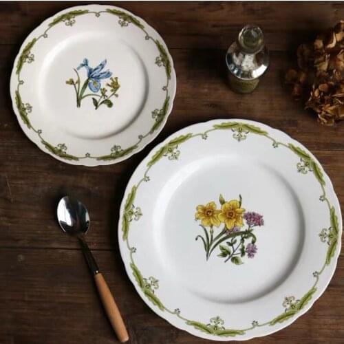 Western Nordic Plate Dessert Ceramic High-End French Elegant Daffodil 10 8 Inch Retro ウッドトレイ агар пищевой 900 Plateau Or