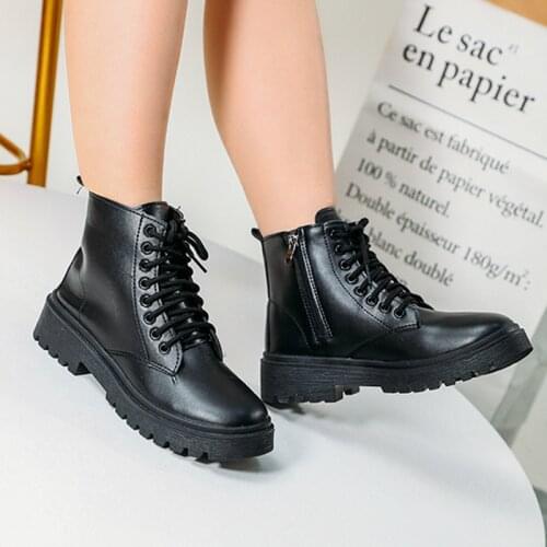 Women Boots Shoes Non-Slip Wearable Lace Up Solid Round Toe Ladies Thick Bottom Platform Waterproof Female Antumn Fashion New