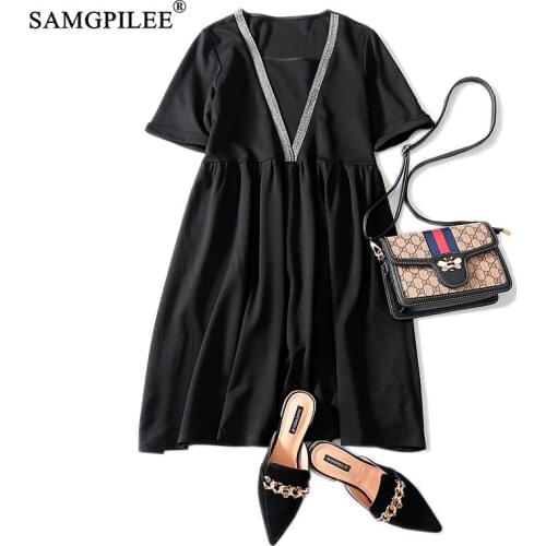 Korean Style Women Sundress Black Casual Vestidos Femininos Short Sleeve Elegant Vintage Sweet Dress Summer Clothes For Women
