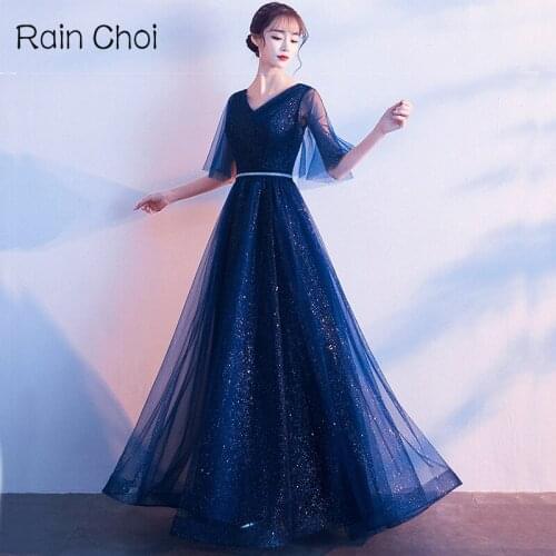 Robe De Soiree Evening Dresses Long A-Line V Neck Half Sleeve Formal Dresses Women Evening Gowns