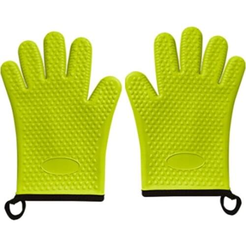 1 Pair Silicone Glove with Lanyard Kitchen Grilling Gloves Oven Mitts Heat Resistant Non-Slip Cooking BBQ Grill Glove