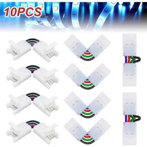 10Pcs For 10mm Width 3528/5050 SMD RGB LED Strips Lights 4-Pin L-Shape LED Strip Connectors Angle Adjustable Bendable