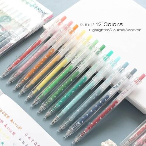 12 Color Highlighter Marker Journal Pen Sets Colorful 0.6MM Gel Pen For Keynotes School Student Stationery Gift For Girls Paint