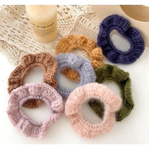 120pcs/lot DIY Simple Multi Woolen Wave Lace Hair Bands Handmade Knitting Rubber Band Hair Styling Tools Accessories HA1078