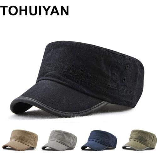 2020 Branded Mens Caps and Hats Washed Cotton Flat Top Cap Summer Autumn Bone Gorra Military Hat Unisex Casual Cadet Army Hats