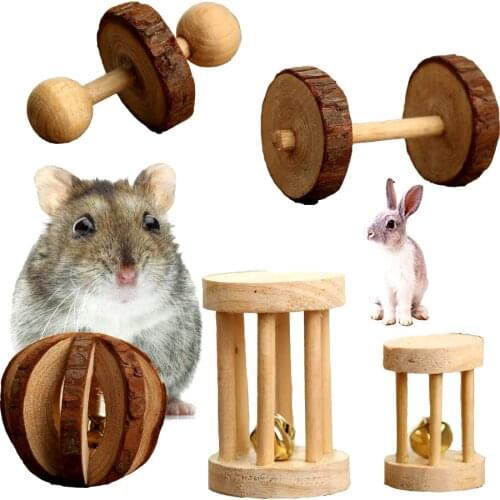 5pcs/10pcs Hamster Chew Toys Natural Wooden Gerbils Rats Chinchilla Toys Accessories Exercise Bell Roller Pet Molars Supplies