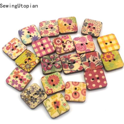 50PCS 2 Hole Mixed Wood Square 15mm Sewing Buttons for Cloth Needlework Flatback Scrapbooking Crafts Decorative Diy Accessories