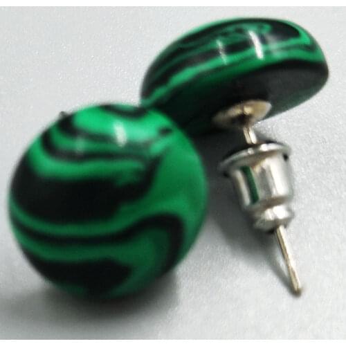 Free Shipping Women Fashion Jewelry 12mm Green Malachite Round Beads Stud Earrings C5227