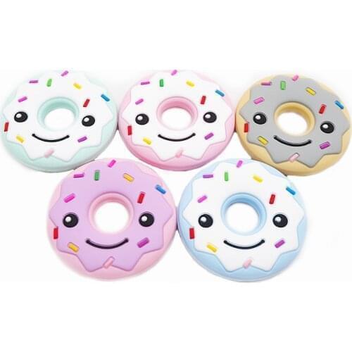 Chenkai 5PCS Silicone Smile Donut Pacifier Teether Baby Soft Teething Chain BPA Free For DIY Baby Soothing Dummy Pacifier Clips